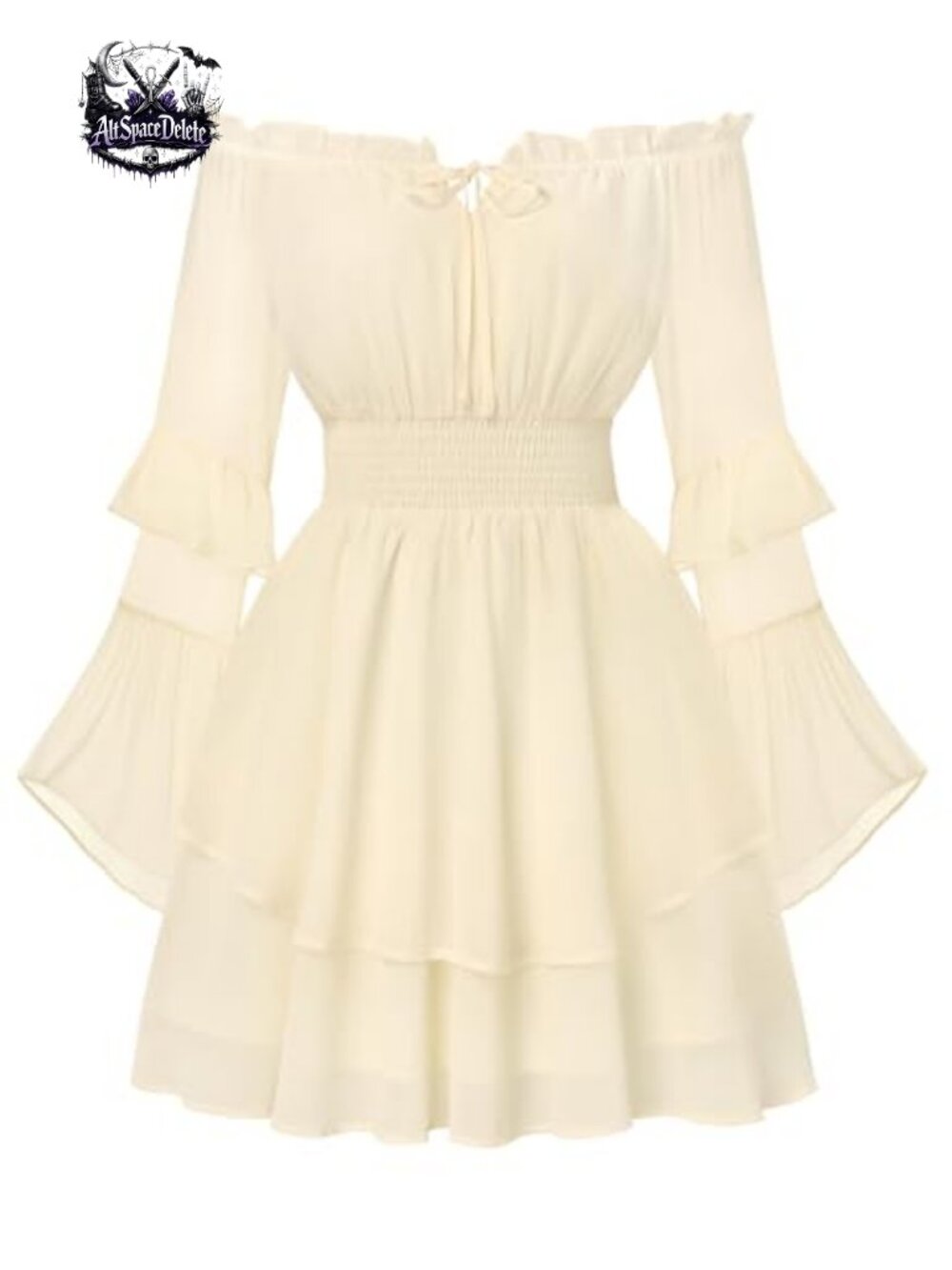 Renaissance Off Shoulder Long Sleeve Mini Dress Chiffon
